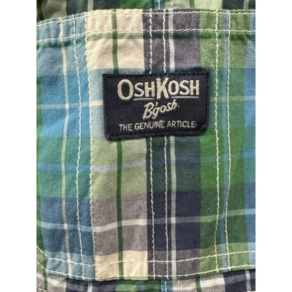 OshKosh B'gosh Baby Boy Shortalls 9 Months Blue Green Plaid One Piece 1990-2000